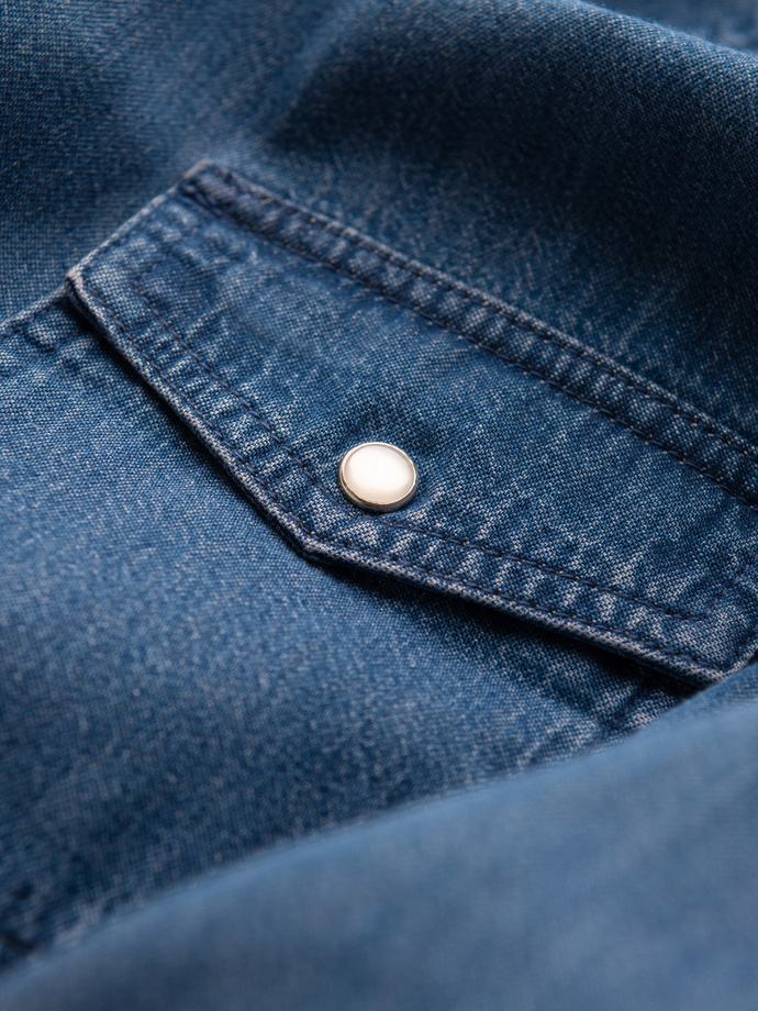 Cămașă bărbătească din denim cu buzunare și fermoar frontal - albastru V2 OM-SHDS-0115