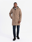 Men's hooded coat in fine stripe - coffee V1 OM-COSC-0112