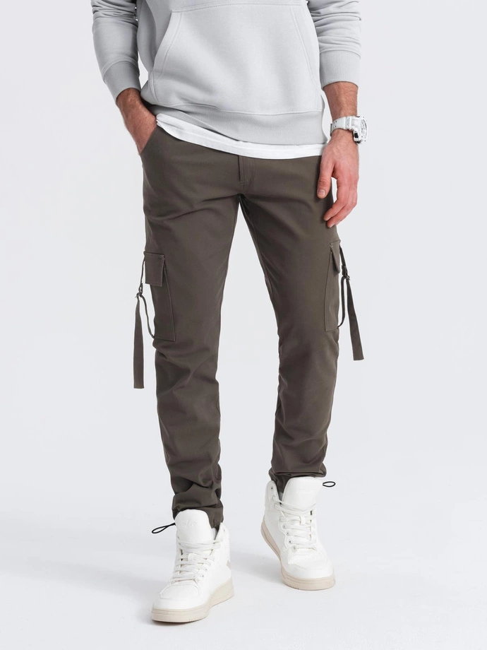 Men's STRAIGHT LEG cargo pants with striped pockets - graphite V3 OM-PACG-0197