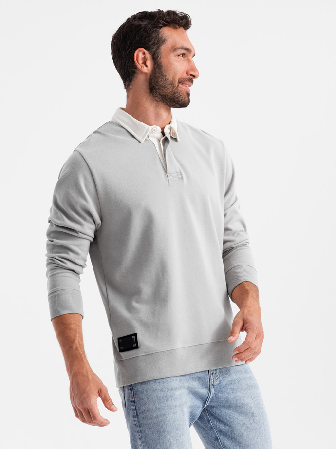 Men's sweatshirt with white polo collar - ash V7 OM-SSNZ-0132