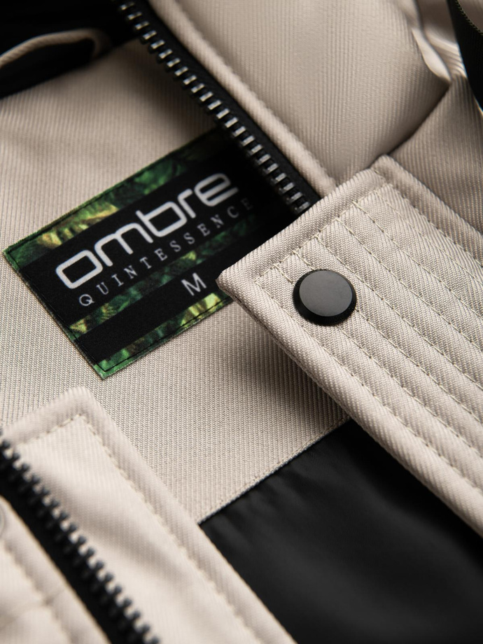 Pánska dlhá teplá bunda s kapucňou - béžová V5 OM-JALJ-0182