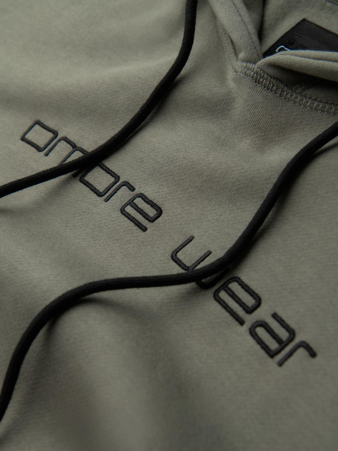 Men's kangaroo sweatshirt with embroidery and hood - khaki V3 OM-SSNZ-0241