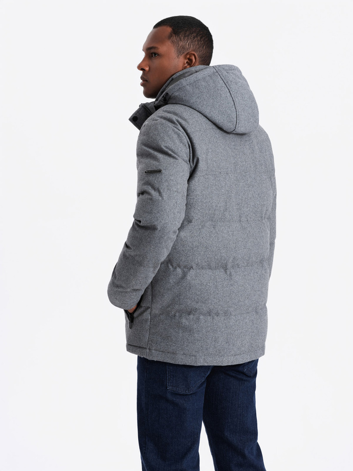Men's lightweight jacket with mesh lining and hood - grey V1 OM-JAHP-0203