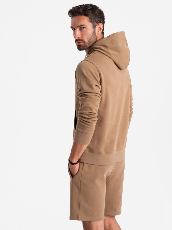 Set trening bărbătesc tricou kangaroo + pantaloni scurți - maro V2 Z75