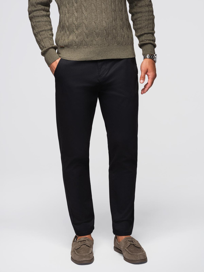Pantaloni chino pentru bărbați cu talie decorativă - negru V1 OM-PACP-0118