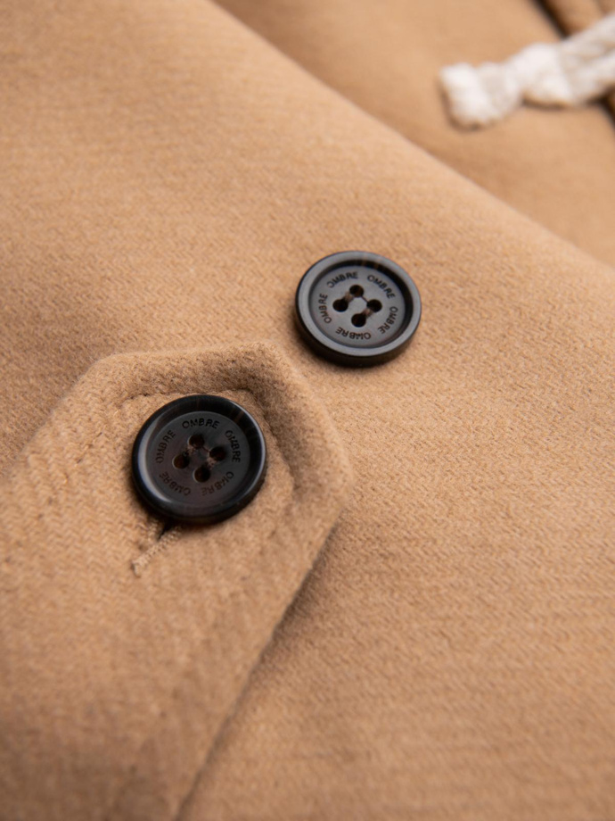 Palton din lână pentru bărbați cu glugă - maro deschis V1 OM-COWC-0131