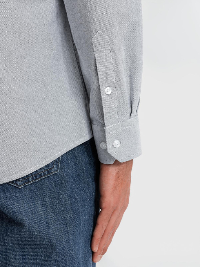 Cămașă oxford elegantă pentru bărbați cu broderie - gri deschis V2 OM-SHOS-0172