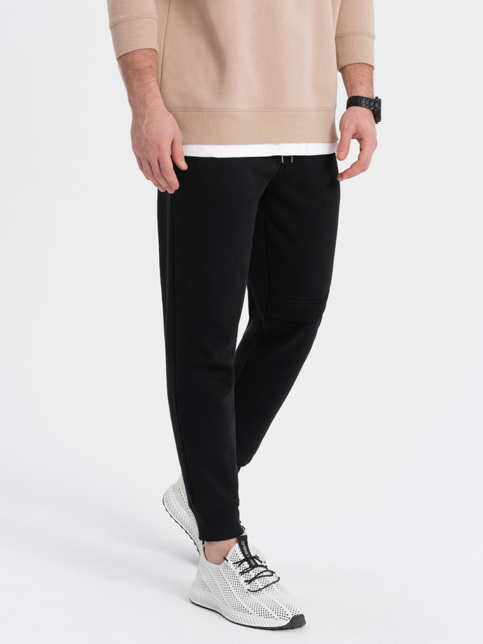 Men's sweatpants with stitching and zipper on leg - black V1 OM-PASK-0147