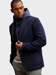 Men's jacket with hooded lining and high collar - navy blue V3 OM-BLZB-0133