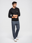 Men's cotton longsleeve with striped U neckline and embroidery - black V4 OM-LSCL-0128