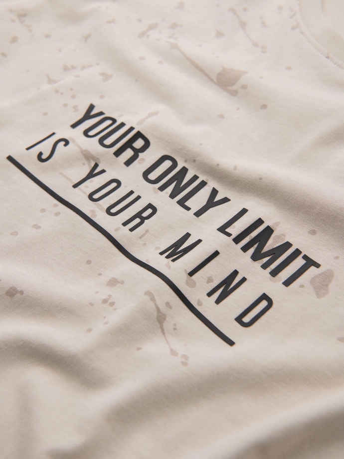 Men's T-shirt with print and round neckline - cream V2 OM-TSFP-0187