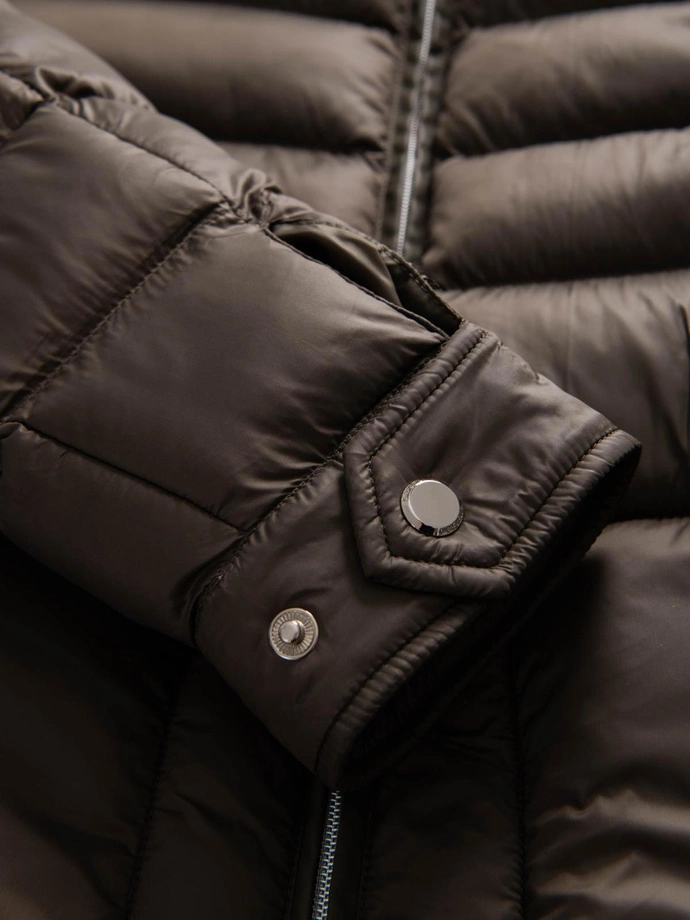 Classic quilted men's jacket with stand-up collar - olive V3 OM-JALP-0261