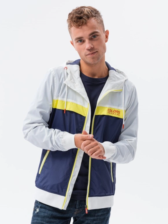 Men's hooded windbreaker jacket - navy blue V1 C438