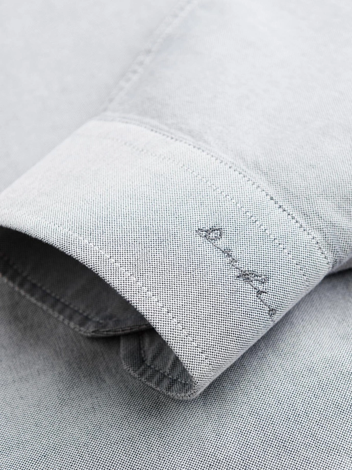Elegant men's oxford shirt with embroidery - light grey V2 OM-SHOS-0172