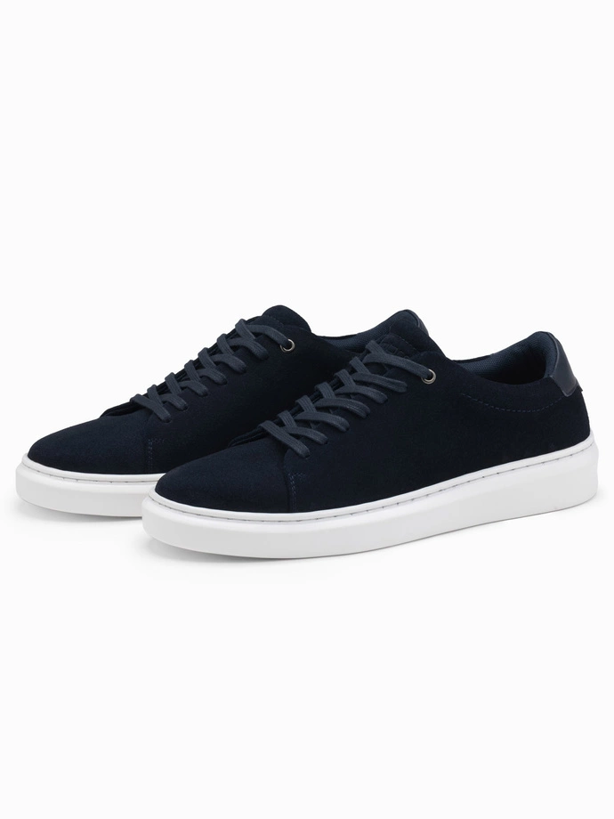 Classic men's soft suede sneaker shoes - navy blue V4 OM-FOCS-0163