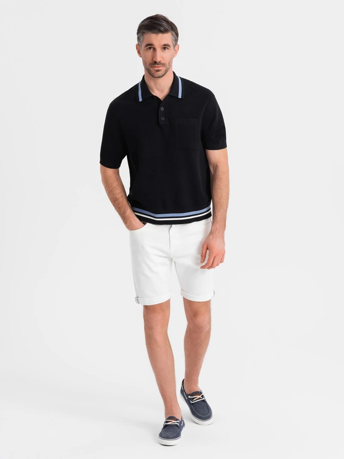 Men's denim classic shorts with rolled up leg - white V1 OM-SRDS-0162