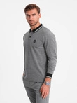 Men's melange polo longsleeve with embroidery - black melange V1 OM-POLS-0129