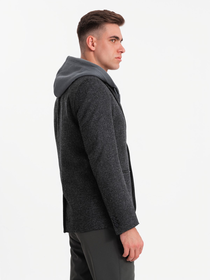 Pánské sako s ozdobnou sponou na klopě - grafitový melír V2 OM-BLZB-0120