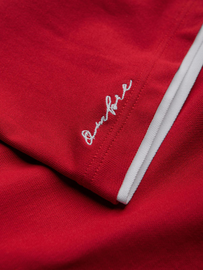 Vyriški medvilniniai polo marškinėliai su kontrastine apdaila - raudoni V2 OM-POSS-0113