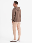 Men's lightweight jacket of combined materials with hood and decorative quilting - light brown V2 OM-JANP-0160