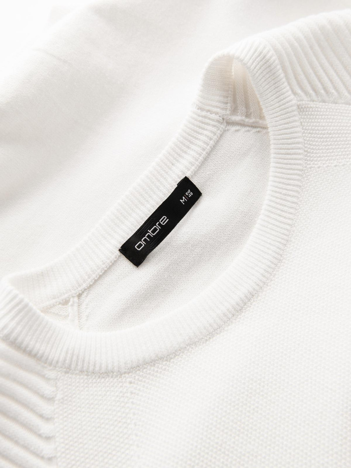 Pulover raglan pentru bărbați cu mâneci cu nervuri - alb V1 OM-SWSW-0144