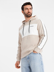 Men's cotton hoodie with contrasting elements - beige V2 OM-SSNZ-0225