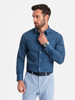 Pánske bavlnené vzorované tričko SLIM FIT - modré V4 OM-SHCS-0151