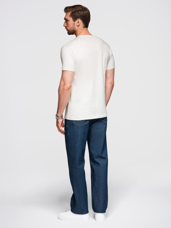 Men's T-shirt with embroidery on chest - white V2 OM-TSPT-0248