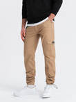 Men's pants with cargo pockets and leg hem - warm brown V2 OM-PACG-0189