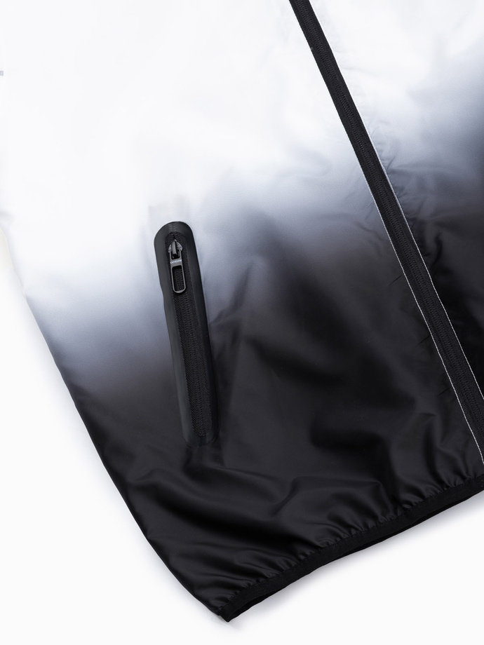 Jachetă sport pentru bărbați cu efect ombre - alb și negru V4 OM-JANP-0104