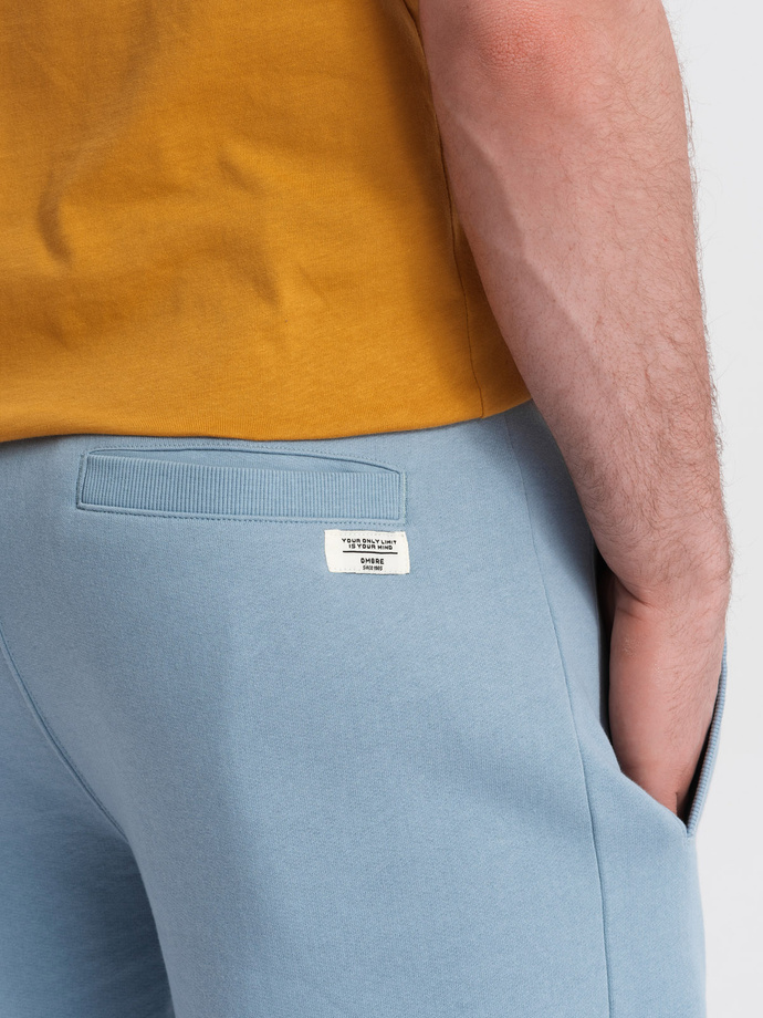 Men's knitted shorts with drawstring and pockets - light blue V7 OM-SRBS-0139