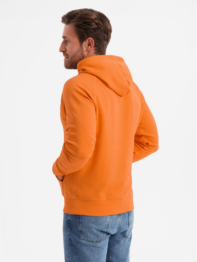 Men's kangaroo sweatshirt with hood and print - orange V1 OM-SSPS-0155