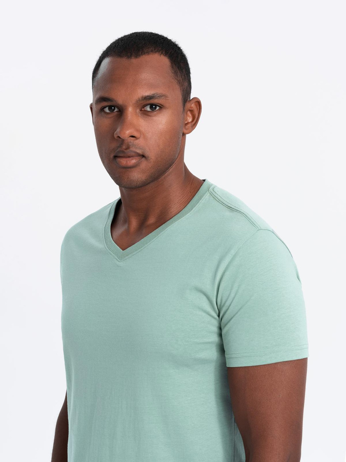 BASIC men's V-neck cotton shirt set - gray-green/white/beige V14 OM-TSBS-0233