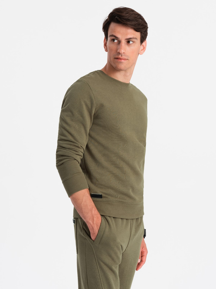 Set trening din bumbac pentru bărbați BASIC - hanorac + pantaloni sport - olive V2 Z84