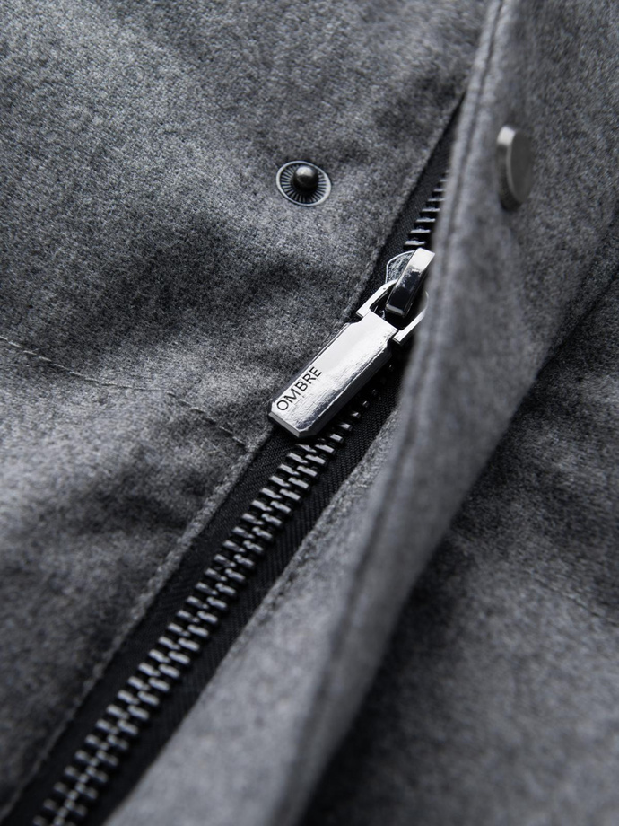 Pánská teplá dlouhá bunda parka s vlnou - šedá melanž V1 OM-JALJ-0217