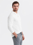 Pánské tričko BASIC s dlouhým rukávem a polo límcem - bílé V1 OM-POBL-0114