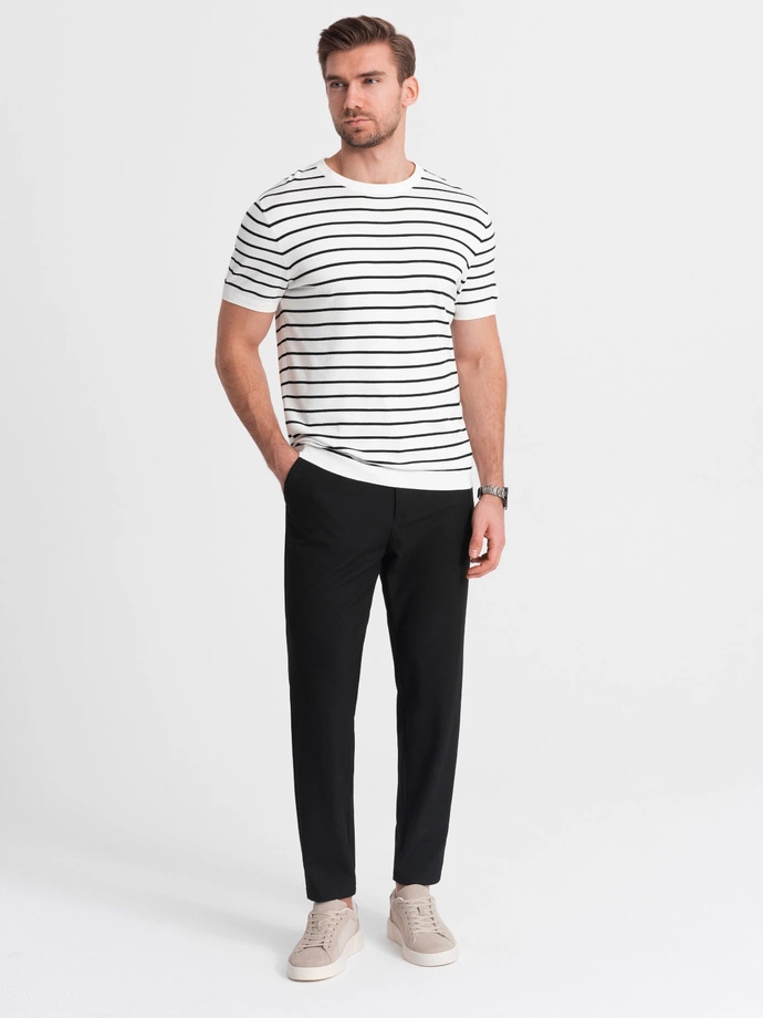 Pánské chino kalhoty s elastickým pasem SLIM FIT - černé V3 OM-PACP-0158