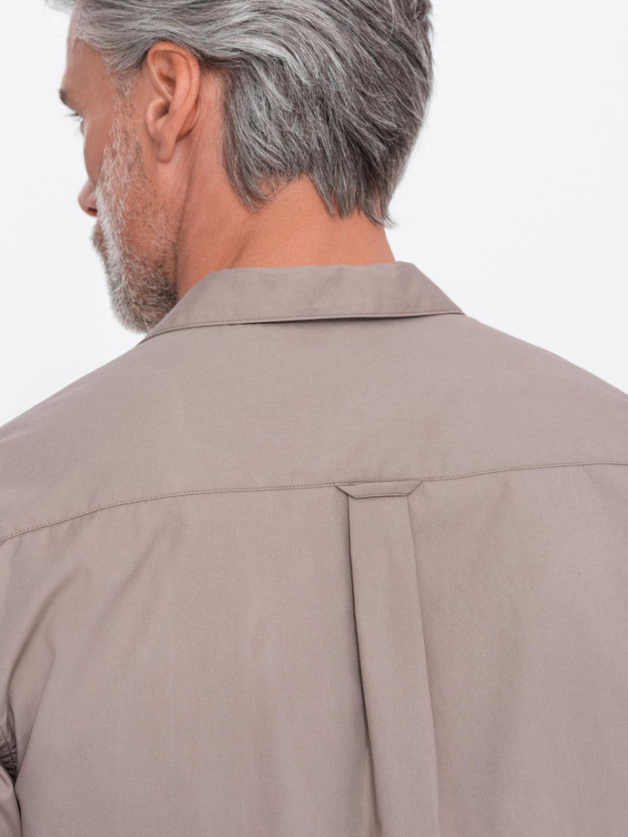 Pánská košile s krátkým rukávem a kubánským límcem - tmavě béžová V3 OM-SHSS-0168