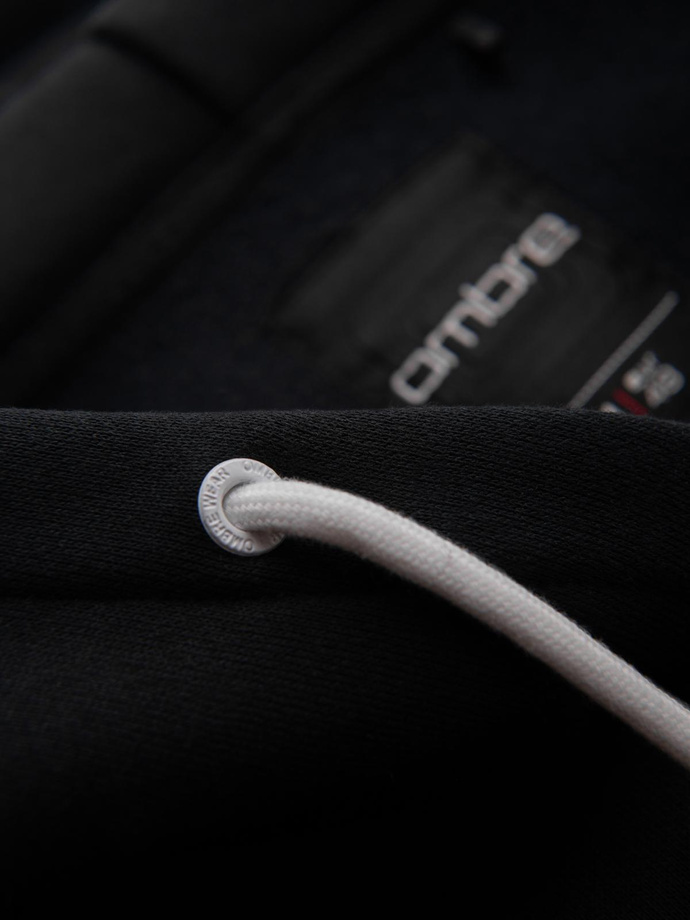 Men's sweatshirt with contrast stitching and hood - black V1 OM-SSNZ-0250