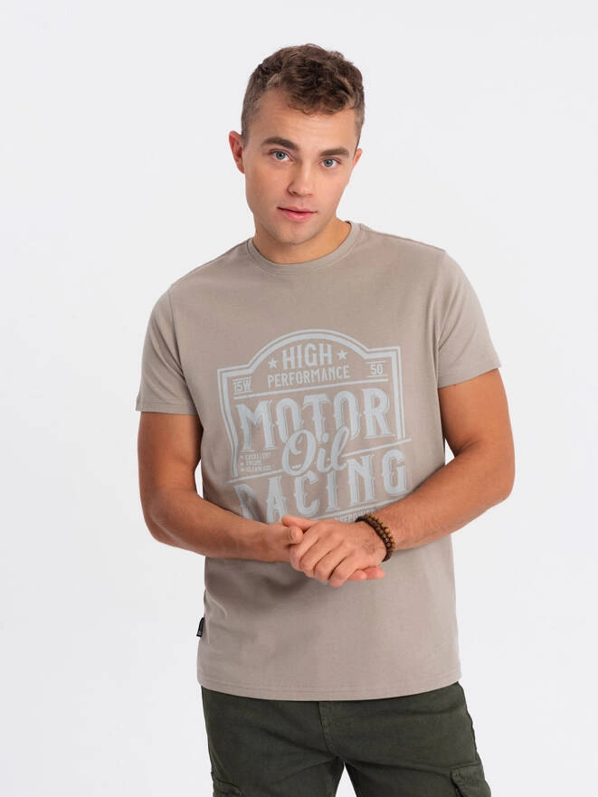 Men's printed cotton t-shirt - light brown V3 S1735