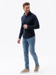 Men's knitted SLIM FIT long sleeve shirt - navy blue V2 OM-SHCS-0177 