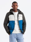 Colorful lightweight men's sports jacket with fleece - blue and graphite V2 OM-JANP-0194