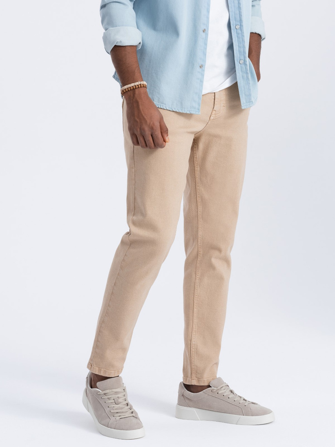 Pánske džínsové nohavice bez oderu SLIM FIT - béžové V8 OM-PADP-0148