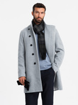 Men's coat with high collar and asymmetrical fastening - grey melange V1 OM-COWC-0120