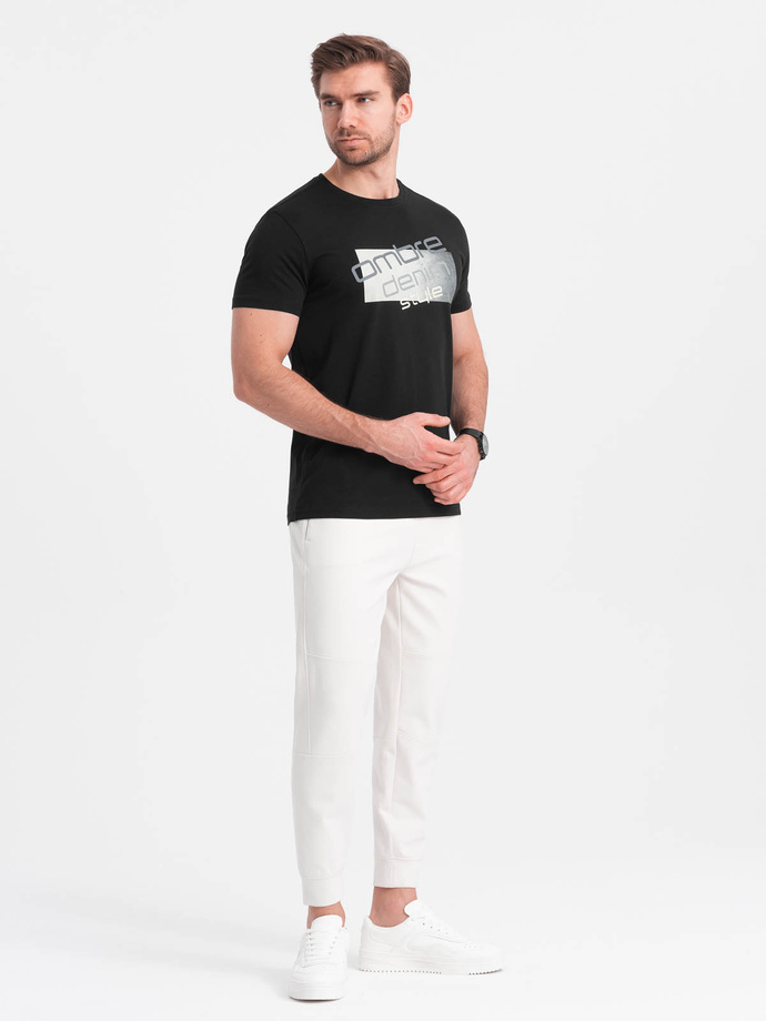 Tricou bărbătesc din bumbac cu logo - negru V2 OM-TSPT-0139