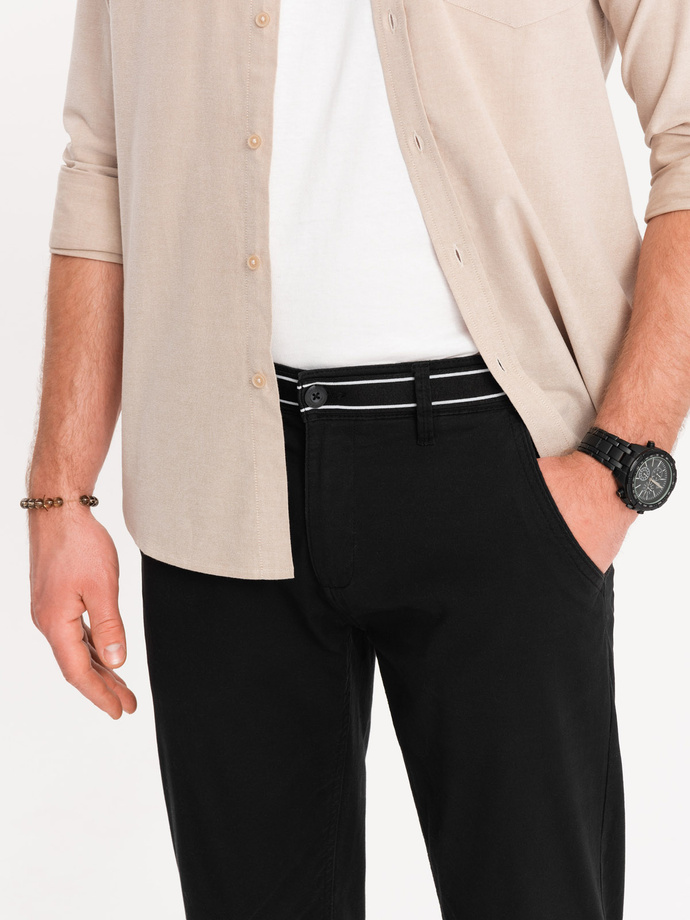Pantaloni chino pentru bărbați cu talie decorativă - negru V1 OM-PACP-0118