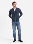 Men's unbuttoned cotton sweatshirt bomber - navy blue V4 OM-SSZP-0215