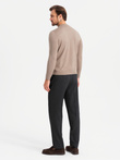Men's knitted half turtleneck with viscose - dark beige V3 OM-SWTN-0125