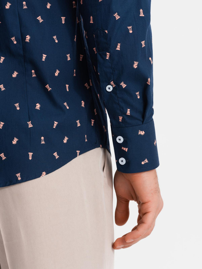 Pánske bavlnené vzorované tričko SLIM FIT - atramentové V3 OM-SHCS-0151