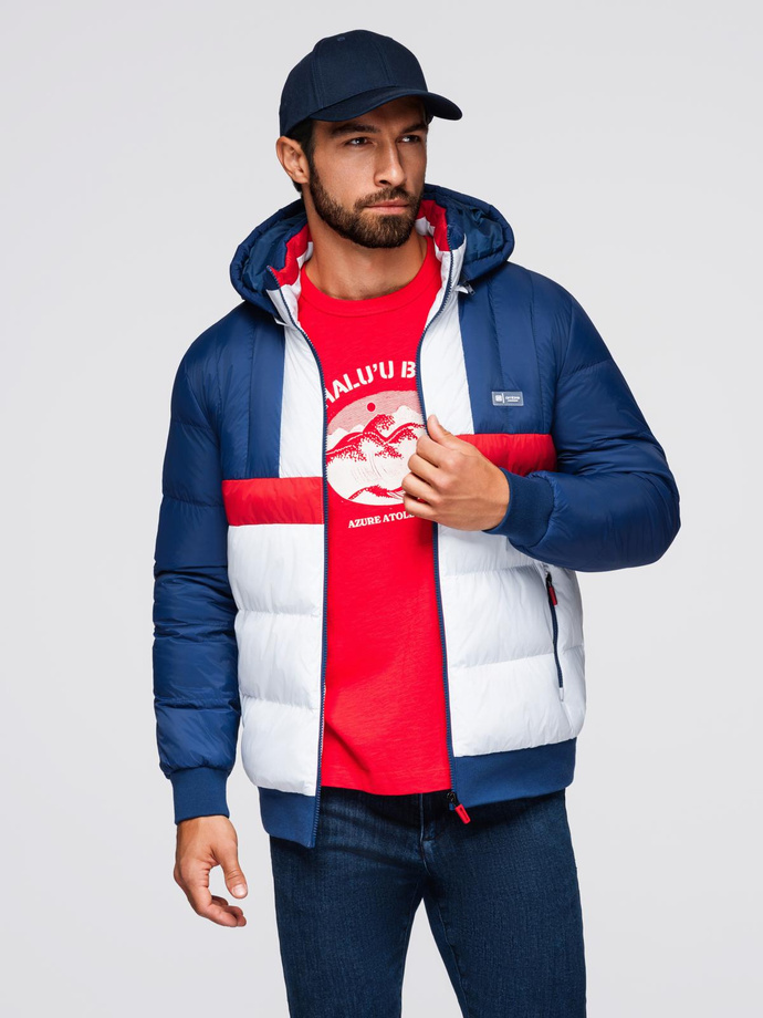 Pánska farebná retro športová bunda - modrá a biela V1 OM-JALP-0296